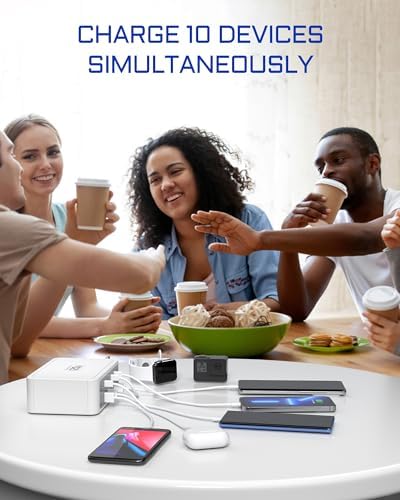 Ultimate 10-Port USB & USB-C Fast Charging Station – 120 W Multi-Device Power Hub with PD3.0 & QC3.0 for i Phone 15/14/13/12, i Pad Air/Pro, Galaxy – Sleek White Design for Home and Travel Efficiency