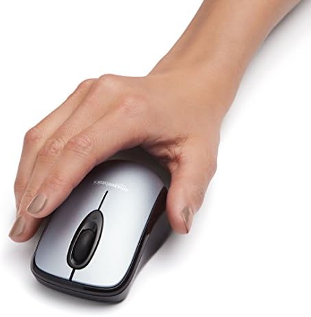 Wireless Silver Optical Mouse by Amazon Basics – 2.4 GHz Connection with USB Nano Receiver for Effortless Navigation and Ergonomic Comfort in Home & Office Use