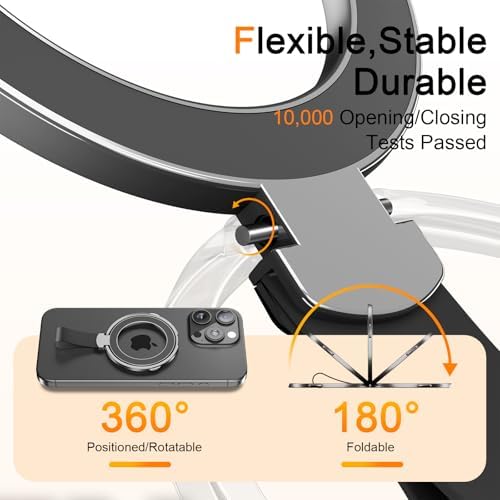 Mag Safe Universal Phone Grip & Kickstand for i Phone 12-16 Pro Max – Versatile Double-Sided Magnetic Holder for Secure Handling & Hands-Free Viewing in Gym, Kitchen & Beyond – Sleek Black Silicone Design for Stylish Convenience and Optimal Performance