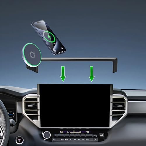 Car Phone Holder for 2022-2025 Toyota Tundra/2023 2024 2025 Toyota Sequoia Accessories 15W Fast Wireless Charger Screen Fixed Clip Cell Phone Mount Hands-Free 360 Degree Rotation(14 Inch) – Enhanced Compatibility and Speed
