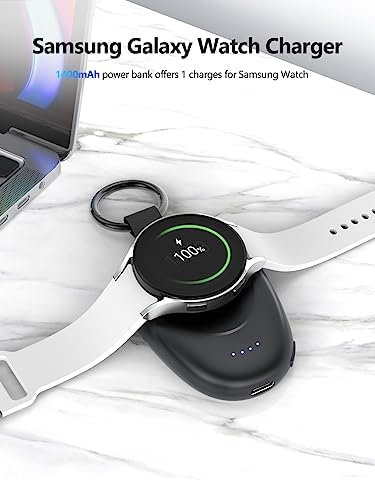 Portable Magnetic Charger for Samsung Galaxy Watch 7 Ultra – 1400 m Ah Fast Charging Power Bank, Travel-Friendly Keychain Accessory for Galaxy Watch 7/6/5 Pro/4/3 & Active Series – Efficient Wireless Charging on the Go