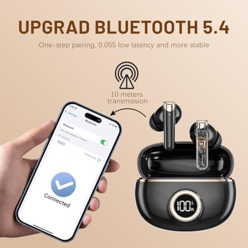 Unleash Your Music with 50-Hour Playtime Wireless Bluetooth Earbuds – IPX7 Waterproof & Noise-Cancelling Technology for Active Lifestyles | Ergonomic Chic Beige Design with Integrated Microphone & LED Battery Gauge for Effortless Connectivity and Ultimate Comfort