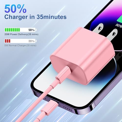 Lightning-Fast 20 W Apple Charger with MFi Certification – 6 ft USB-C to Lightning Cable Included for i Phone 14 Pro Max/14/13 Pro/12 Mini/12/11 & i Pad Air – Compact Power Block for Ultimate Portability and Rapid Charging Efficiency