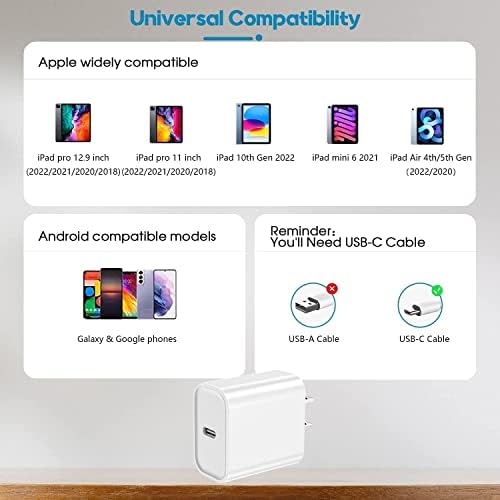 Rapid USB-C Fast Charger for i Pad Models – 20 W PD Wall Adapter with 6 FT Cable for Efficient Charging of i Pad Pro, Air, and Mini – MFi Certified, Compact Design for Travel, Enhanced Compatibility and Safety Features