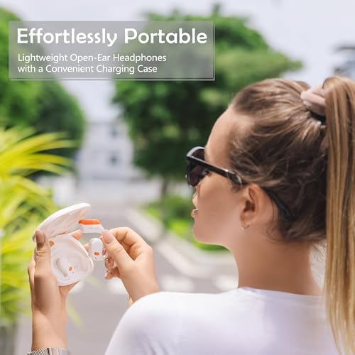 Unleash Your Audio Adventure with Open Ear Wireless Bluetooth Earbuds – 28 Hours of Playtime, Ultra-Lightweight Design, and Immersive Stereo Sound for Active Lifestyles, IPX5 Sweat-Resistant Technology, Enhanced Device Compatibility, and Quick Charge Case for Effortless Listening