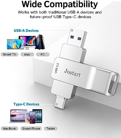 Ultra-Fast 256 GB Dual USB C Flash Drive | 500 MB/s Transfer Speed | USB 3.2 Gen 2 Memory Stick for i Phone 15, Android, PC & PS4 | Versatile Type-C & USB-A Compatibility for Effortless Data Backup and Storage Solutions