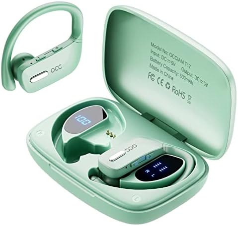 Unleash Your Potential with occiam Waterproof Wireless Earbuds – 48-Hour Playtime Bluetooth Headphones for Sports & Workout, Featuring Built-in Microphone and LED Display for Seamless Connectivity