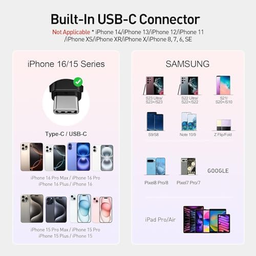 Compact i WALK 4,800 m Ah Portable Charger – High-Speed 18 W PD Power Bank with Built-in USB-C for Seamless Charging of i Phone 15/16/Pro/Max & Samsung Galaxy S25/S24/S23 – Ideal Travel Companion for On-the-Go Power Solutions