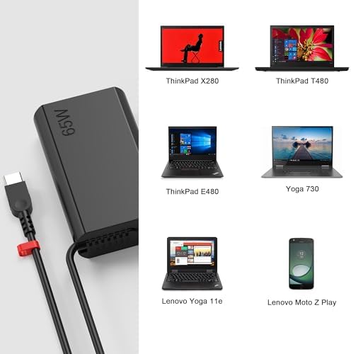 Ultra-Slim 65 W USB-C AC Adapter for Lenovo Think Pad and Yoga Series – Compact Power Solution with Smart Voltage PD3.0 Technology for Enhanced Charging Speed – Perfect Replacement for Your Laptop Charger – Ideal for Home and Office Use – Includes Power Cable and Cable Management Features – Compatible with Multiple Lenovo Models
