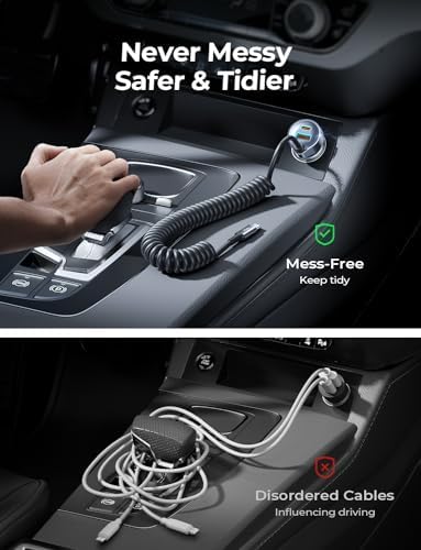 LISEN 65 W USB-C Car Charger for i Phone 16 & 15 Pro Max – Ultra-Fast Dual-Port Power Adapter for i Pad Pro, Samsung Galaxy S25/S24 Ultra, Google Pixel & Android Devices – Sleek Silver Design with Advanced Safety Features for Effortless On-the-Go Charging