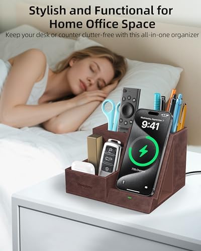 Elevate Your Workspace: Multifunctional Wireless Charger & Desk Organizer with 3 Compartments and Phone Stand – PU Black – Fast Charging & Stylish Office Essential for Maximum Productivity and Organization