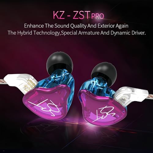 KZ ZST High-Fidelity In-Ear Monitors – Advanced Hybrid Driver Technology with Dynamic & Balanced Armature for Exceptional Sound Precision – Comfortable Ergonomic Fit with Colorful Detachable Cable for Gamers & Audiophiles – Versatile Compatibility with All Devices for Unmatched Audio Experience