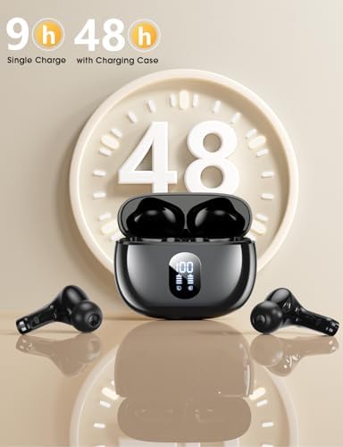 Experience Unmatched Audio Freedom with 2025 Advanced Bluetooth Wireless Earbuds – Big Bass Sound, 48-Hour Playtime, IPX7 Waterproof for Active Lifestyles, AI-Enhanced Hands-Free Calling for Seamless Connectivity with i Phone & Android – Ultimate Comfort, Durability, and Immersive Sound Quality