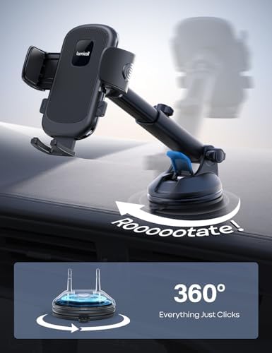 Lamicall 360° Adjustable Car Phone Holder with Military-Grade Suction Cup – Secure Smartphone Mount for i Phone 16 & Galaxy Models – Effortless Quick-Release Design for Safe Driving and Optimal Viewing Angles in Any Vehicle