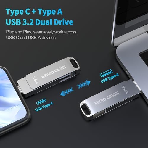 Unleash Your Storage Potential with the Micro Center 128 GB USB 3.2 Dual Drive – Fast 200 MB/s Transfer Speeds for Type-C & OTG Type-A Devices, Perfect for Android, Mac, and More – Sleek Swivel Metal Design for Ultimate Versatility and Durability