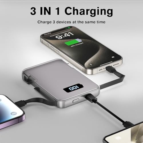 Ultra-Slim 5000 m Ah Portable Charger with Built-in Cables – Travel-Friendly Power Bank for i Phone & Android Devices – Lightweight, Efficient, and Universally Compatible External Battery Pack – High-Speed Charging with Multiple Safety Protections – Perfect for Daily Use and Emergency Power Needs – Ideal for Travelers and On-the-Go Charging Solutions