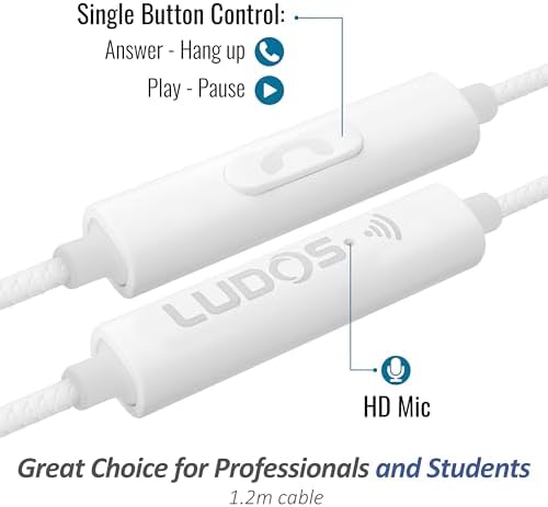 LUDOS Clamor Wired Earbuds – Premium Noise-Isolating In-Ear Headphones with Memory Foam Tips, Built-in Microphone, 5-Year Warranty – Perfect for i Phone and Samsung Users, Ideal for Students and Small Ears in Stylish Pink – Ultimate Sound Quality and Comfort for Everyday Use