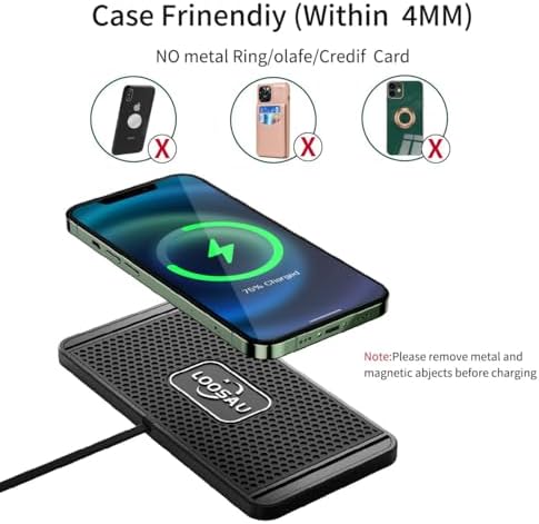 LOOSAU 15 W Fast Wireless Charging Pad for Cars – Non-Slip, High-Compatibility Charger for i Phone 15/14/13/12/11 Pro Max, Samsung Galaxy S23/S22/S21/S20/S10+/S9+/Note 9 – Smart Design for Seamless Power-Up on the Go