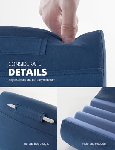 Lamicall Adjustable Tablet Pillow Holder – Soft Memory Foam Stand for Comfortable Bed or Lap Use, Featuring Integrated Stylus Mount and Accessory Pocket, Compatible with 4-13″ Devices Including i Pad Pro 12.9, Air, Mini, Kindle, and Galaxy Tab – Stylish Dark Red Design for Enhanced Viewing Experience and Improved Posture