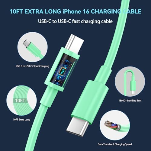 30 W USB-C Fast Charging Block with 10 FT Type C Cable – Ultimate Charging Solution for i Phone 16/15 Series and Beyond – Compact, High-Efficiency Power Adapter for Home and Travel Use – Safe and Reliable Device Charging