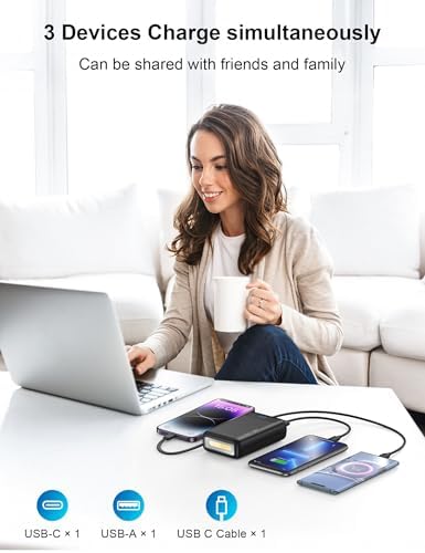High-Capacity 27000 m Ah Portable Power Bank with Built-In Cable for i Phone 15/16 Series – Fast-Charging USB-C Battery Pack, LED Display for On-the-Go Charging, Reliable Travel Companion for All Smartphones