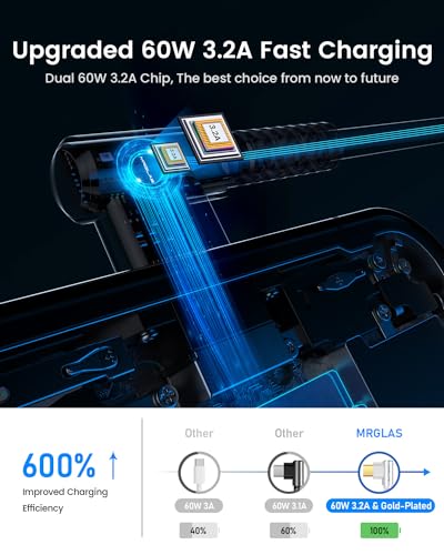 Experience Unmatched Charging Versatility with MRGLAS 4-Pack USB C to USB C Cables – 60 W Fast Charge, Right Angle Design, Perfect for i Phone 16 Pro Max, Samsung S25, and i Pad Pro – Durable Gold-Plated Connectors and Multiple Length Options (10 FT, 6.6 FT, 3.3 FT, 1.6 FT) for Seamless Connectivity and Enhanced Durability – Elevate Your Power Delivery Game with Nylon Braided Cables for Optimal Performance and Reliability