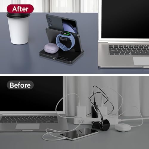 Miimall 3-in-1 Wireless Charging Station for Samsung Galaxy Z Fold Series – Fast Charging Dock for Galaxy Z Flip, Galaxy Watch, and Galaxy Buds – Compact & Foldable Design for Ultimate Convenience and Enhanced Compatibility