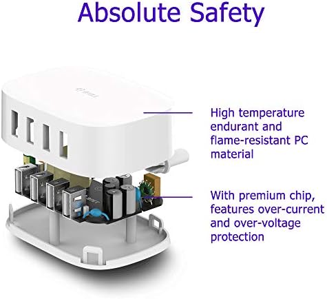BULL 4-Port USB Fast Charging Station with 6 ft Cable – UL Listed Multi-Device Charger for Seamless Power Supply at Home & Office, Sleek White Design Perfect for Modern Smartphones and Tablets, Reliable & Efficient Charging Solution for Busy Lifestyles