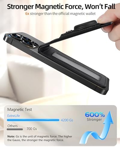 for Magsafe Wallet Stand with Airtag Holder, Strongest Magnetic Wallet for iPhone 16/15/14/13/12 Series, ID Window, 4 Card Slots, 10 Cards Holder, Vegan Leather, RFID Blocking, Black – Enhanced Compatibility and Speed