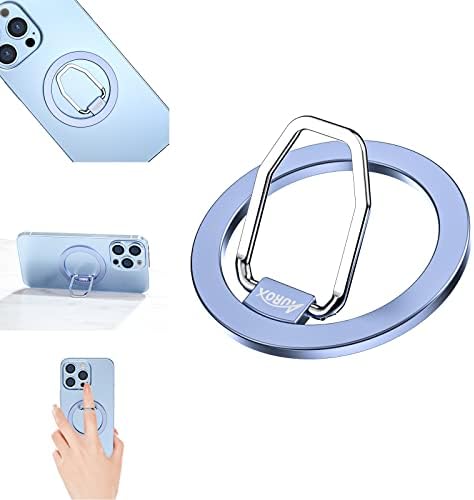 AUROX Magnetic Phone Ring Holder: Adjustable Grip & Stand for Mag Safe i Phones 12-16, Lightweight Aluminum with Powerful N52 Magnets, 360° Rotation & 125° Flip, Detachable for Seamless Wireless Charging – Perfect for Streaming, Photography & Everyday Use (Black)