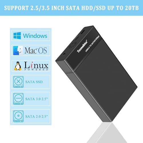 Advanced USB 3.0 External Hard Drive Enclosure for 2.5″ & 3.5″ SATA HDD/SSD – 20 TB Capacity, Tool-Free Docking Station with UASP Support and Energy-Saving Sleep Mode, Ideal for Seamless Data Management and Enhanced Storage Solutions for Professionals and Tech Enthusiasts