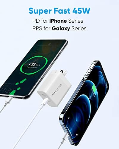 Power Lot 45 W Ga N USB-C Charger with 6 FT Cable – Ultra-Fast Charging for Galaxy S22/S21, Z Flip 5, Fold 5, i Phone 16, i Pad, Mac Book – Universal Compatibility & Advanced PD 3.0 Technology for Rapid Power Boosts