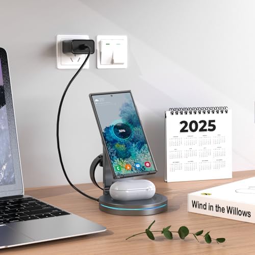 Magnetic 3-in-1 Wireless Charging Station for Samsung Galaxy: Fast, Foldable Dock for S24/S23/S22/Note20, Compatible with Galaxy Watch 7/6/5/4/3 & Galaxy Buds, 360° Adjustable Angles, Sleek Alloy Design for Efficient Heat Dissipation and Safe Charging, Ideal for Home or Travel