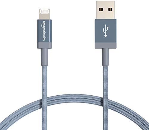 Experience Ultimate Charging Efficiency with the Amazon Basics 6-Foot USB-A to Lightning Charger Cable – MFi Certified, Durable Nylon Braided Design for Fast Power Delivery to Apple i Phone 14, 13, 12, 11, X, Xs Pro, Pro Max, Plus, i Pad – Stylish Dark Gray Finish for Enhanced Compatibility