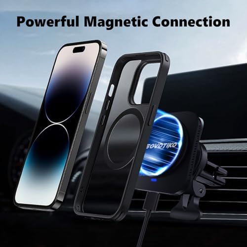 Elevate Your Driving Experience with the 15 W Sovotiko Mag Safe Car Charger – Premium Magnetic Phone Holder for Seamless Fast Charging in Your Car, Compatible with i Phone 16/15/14/13/12 Pro Max & Samsung Galaxy S25 Ultra/S24/S23+ – Effortless Installation on Air Vents or Dashboards, Stylish Design Enhances Any Vehicle Interior, Stay Connected Safely While Navigating and Charging on the Go.