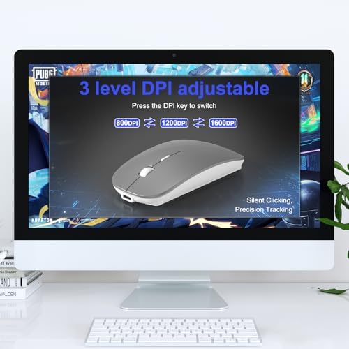 Sleek Silver Bluetooth Wireless Mouse for Mac Book Air & Pro – Ergonomic, Rechargeable, and Silent Tri-Mode Connectivity (2.4 G USB-C/USB-A, Bluetooth 5.2/3.0) for Ultimate Productivity on the Go