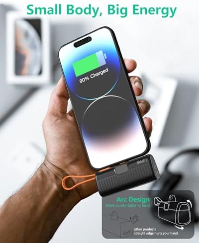 ONES Portable Power Bank 5000 m Ah – Ultra Compact Fast Charger with LED Display for i Phone & Samsung | Mini Backup Battery Pack with Lightning Plug & USB-C Cable | Essential Emergency Phone Charger for On-the-Go Lifestyle
