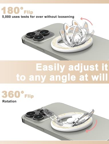 Adorable Cartoon Cat Magnetic Phone Ring Holder for i Phone 12-16 Series – Adjustable Stand & Removable Snap for Effortless Hands-Free Use – Enhanced Wireless Charging Capability & Secure Grip, Perfect for On-The-Go Fun