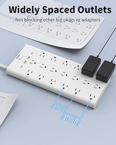Ultimate Surge Protector Power Strip with 19 Outlets & 4 USB Ports – Heavy-Duty 6.5 Ft Extension Cord, 1875 W Power Capacity, 2100 Joules Surge Protection, Wall Mountable for Home, Office, and Gaming – Efficient Power Management Solution in Sleek Black Design
