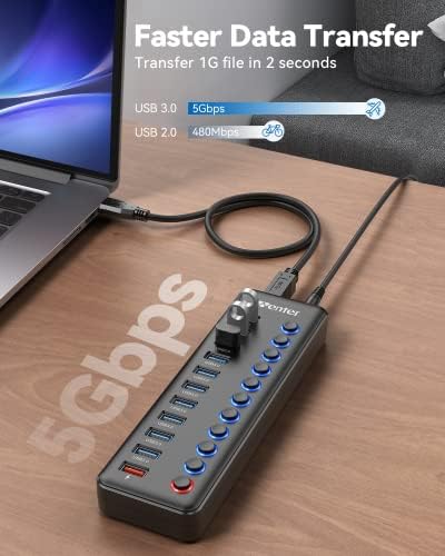 WENTER 10-Port USB Hub 3.0 with SD/TF Card Reader – Premium Aluminum Fast Charging Hub for High-Speed Data Transfer and Ultimate Device Connectivity – Perfect for PCs, Laptops, and Multitaskers