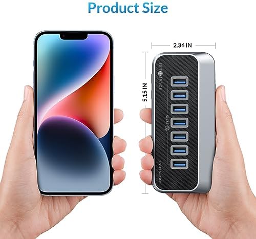 Transform Your Connectivity with Our 7-Port USB Hub – High-Speed USB 3.2 Gen1 Splitter Featuring Unique 32° Angled Design for Easy Access – Perfect for PCs, Laptops & More – Enjoy 5 Gbps Data Transfer Speeds with a 3.28 ft Cable for Ultimate Flexibility & Enhanced Productivity – Ideal for Home & Office Use