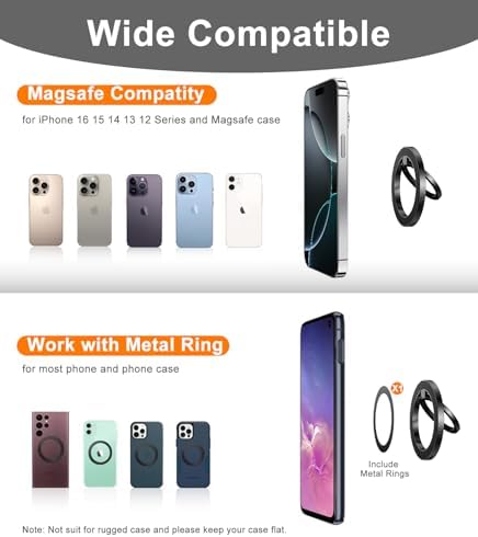 Temdan Glitter Silver Magnetic Phone Ring Holder for Mag Safe – Premium Grip and Stylish Stand for i Phone Pro Max 16 – Durable Upgrade Gear Hinge for Enhanced Flexibility and Hands-Free Viewing – Perfect Accessory for Seamless Connectivity and Fashionable Functionality