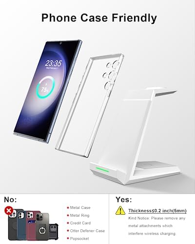 ADADPU 3-in-1 Wireless Charging Station for Samsung Devices – Fast Charging Dock for Galaxy S25, S24, S23, S22, S21, Galaxy Watch Series 7/6/5/4/3/Pro & Galaxy Buds – Includes 5 ft Cable & Adapter for Enhanced Efficiency and Connectivity