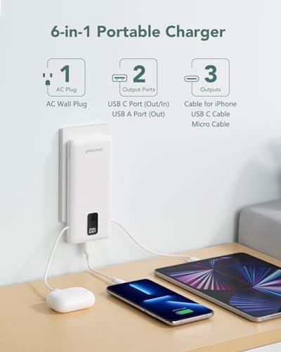 Ultimate Charmast 10,000 m Ah Portable Power Bank with Integrated Cables & Wall Plug – Fast Charging Essential for i Phone 16/15/14/13, Samsung, i Pad, and More – Unmatched Convenience for Travelers and On-the-Go Professionals
