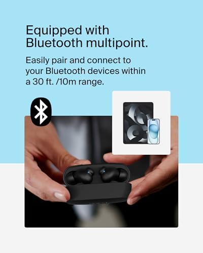 Belkin Sound Form Rhythm True Wireless Earbuds – Superior Sound Quality with 28-Hour Playtime, IPX5 Water-Resistant Design, and Integrated Microphone for Effortless Calls – Fast USB-C Charging for i Phone, i Pad, Galaxy, Pixel & More – Ideal for Active Lifestyles in Sleek White Finish