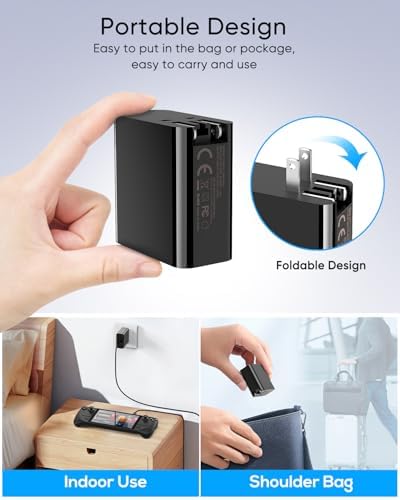 MENEEA 65 W Fast Charger with 10 FT Cable – Optimal Power Solution for Nintendo Switch 2, Steam Deck, & ROG Ally – Advanced PD 3.0 Technology for Swift Charging & Enhanced Gaming Performance – Compact Foldable AC Adapter for Convenient Use & Controller Compatibility