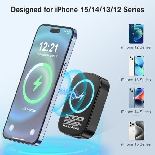 Ultra-Compact Magnetic Wireless Portable Charger – 8000 m Ah Mag-Safe Battery Pack with 20 W PD Fast Charging for i Phone 15/14/13/12 Series – Sleek, Lightweight Design for Effortless On-the-Go Power Management – Versatile USB-C Connectivity and Secure Magnetic Alignment for Ultimate Convenience