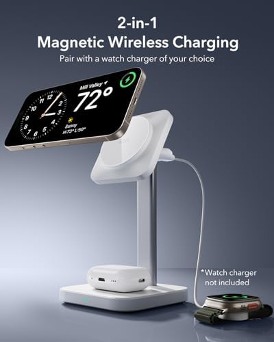 Ultimate ESR 2-in-1 Mag Safe Charging Station for Apple Devices – Fast Wireless Charger Stand for i Phone 16/15/14/13/12, Apple Watch, & Air Pods – Sleek Black Design for Dual Device Convenience and Enhanced Speed