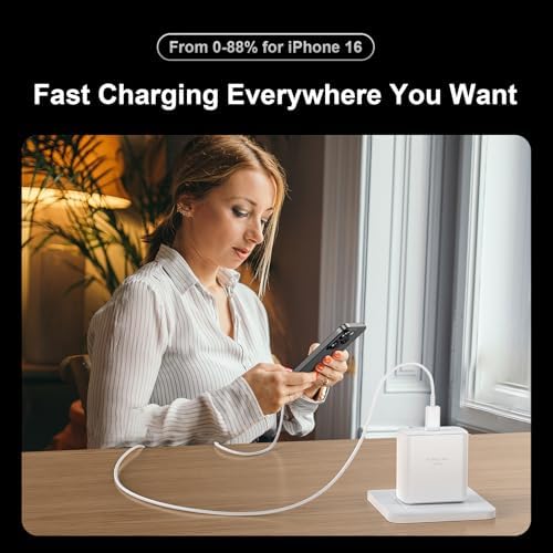 Rapid Charge 45 W USB C Wall Charger for Phone 16 Series & Samsung Galaxy S24 Ultra – Includes 6.6 FT Extra Long Type C Cable for Enhanced Flexibility and Performance – Advanced Safety Features for Optimal Device Protection – Perfect for Home, Office & Travel Use