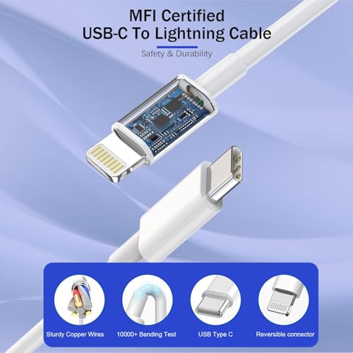 Rapid Charge 3-Pack USB C i Phone Charger Block Set – MFi Certified Lightning Cable for i Phone 14 Pro Max/14 Plus/13/12/11/XS/XR/X/8/7/SE – Compact Fast Charging Solutions for Effortless Device Power-Up and Portability